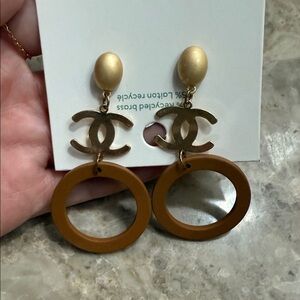 Not Rated Gold and Brown Logo Earrings